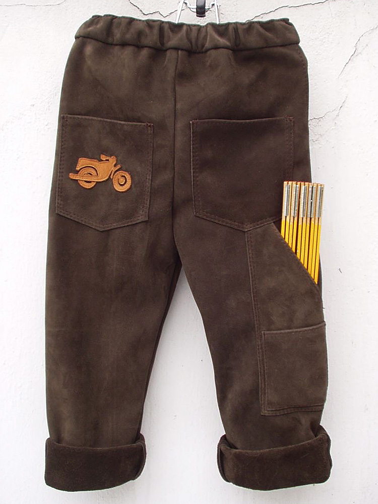 Handwerkerlederhose Kinder dunkelbraun mit Motorrad